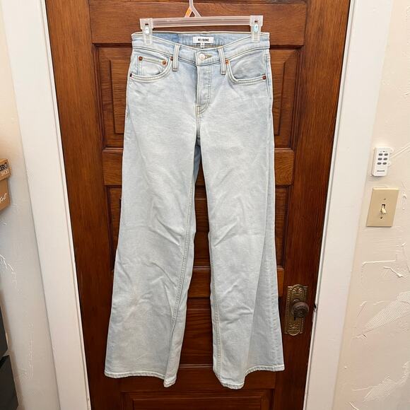 RE/DONE Mid Rise Wide Leg Jeans sz 24 192-03WMRWDLG Acqua Light Wash $295